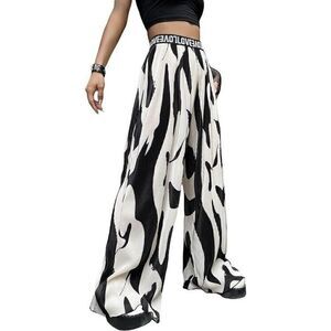 Shein High Waist Print Wide Leg Pants Boho Loose Casual Palazzo Trousers Sz 4